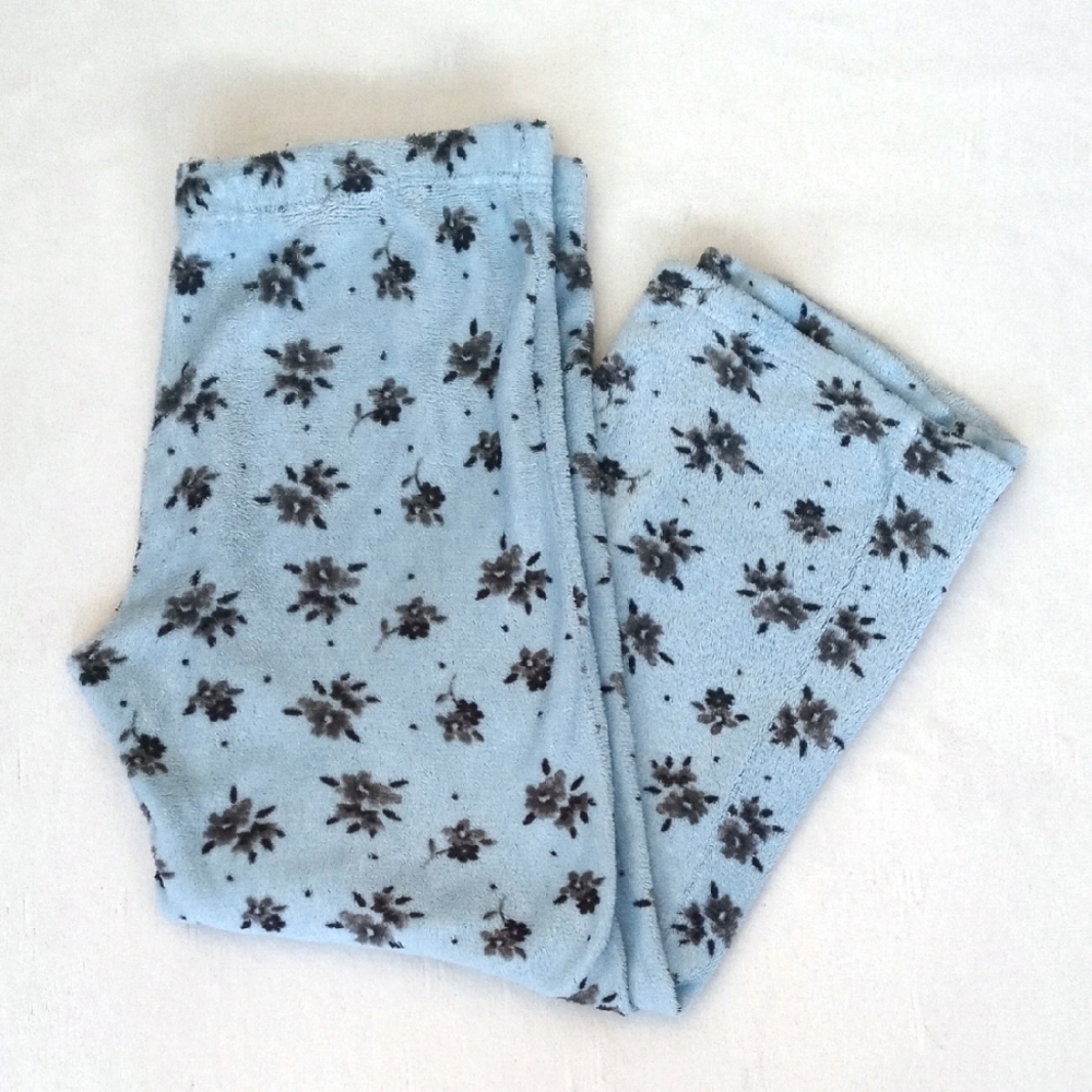 Hotel Spa Collection Fleece Blue Floral Print Loungewear Pajama Pants XL - Picture 3 of 5
